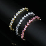 Hip Hop Iced Out Pink CZ Heart Tennis Chain Bracelet Bangle Bling Party Jewelry