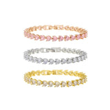 Hip Hop Iced Out Pink CZ Heart Tennis Chain Bracelet Bangle Bling Party Jewelry