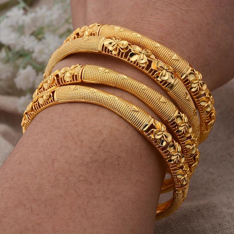 4Pcs Dubai Bangles Women African Wedding 24K Bridal Jewelry Ethiopia