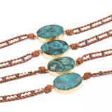 Boho 5X Leather Wrap Beaded Bracelet Huge OceanStone Bracelet