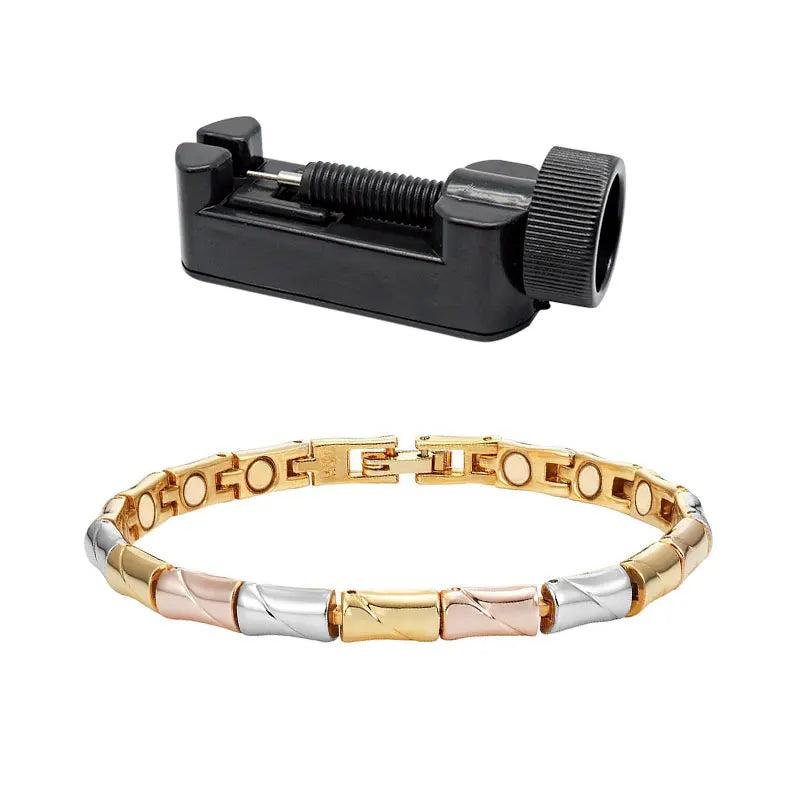 Ladies Tri-color Magnetic Bracelet for Pain Relief in Gold-Rose Gold-Silver