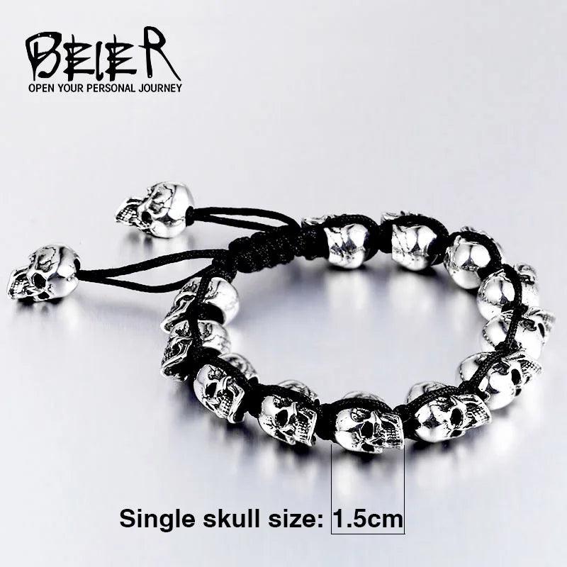 316L Stainless Steel Hand-woven Skull Bracelet Pop Rock Punk Men's Jewelry