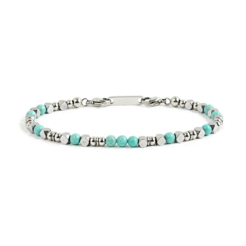 Stainless Steel Bead Bracelet with Turquoise Stone