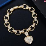 CWWZircons Love Heart Charm CZ Cuban Link Chain Bracelet for Women