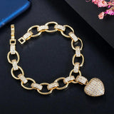 CWWZircons Love Heart Charm CZ Cuban Link Chain Bracelet for Women