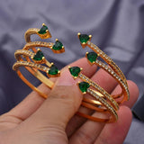24K Dubai Bangles Green Stone Wedding Jewelry
