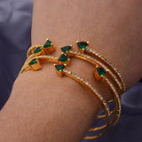 24K Dubai Bangles Green Stone Wedding Jewelry