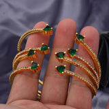 24K Dubai Bangles Green Stone Wedding Jewelry