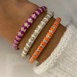 Pink Orange Enamel Clear CZ Women Bangle Bracelet