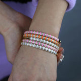 Pink Orange Enamel Clear CZ Women Bangle Bracelet
