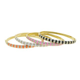 Pink Orange Enamel Clear CZ Women Bangle Bracelet
