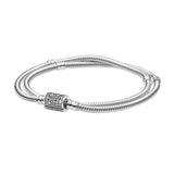 925 Silver Double Wrap Barrel Clasp Bracelet Snake Beads Dangle DIY