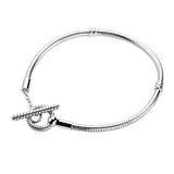 925 Silver T-Bar Snake Chain Bracelet Europe Charm Bangle Jewelry