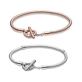 925 Silver T-Bar Snake Chain Bracelet Europe Charm Bangle Jewelry
