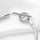 925 Silver T-Bar Snake Chain Bracelet Europe Charm Bangle Jewelry