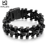 Punk Stainless Steel Chain Skeleton Leather Bracelet