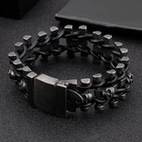 Punk Stainless Steel Chain Skeleton Leather Bracelet