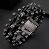 Punk Stainless Steel Chain Skeleton Leather Bracelet