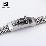 Christian Jesus Cross Charm Bracelet Stainless Steel Mesh Chain Link Armband
