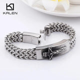 Christian Jesus Cross Charm Bracelet Stainless Steel Mesh Chain Link Armband