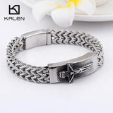 Christian Jesus Cross Charm Bracelet Stainless Steel Mesh Chain Link Armband