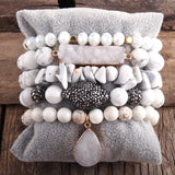 RH Red Beaded Natural Stone Druzy Drop Charms 5pc Bracelets Sets For Women