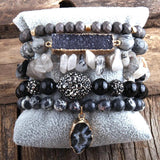 RH Red Beaded Natural Stone Druzy Drop Charms 5pc Bracelets Sets For Women
