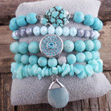 RH Red Beaded Natural Stone Druzy Drop Charms 5pc Bracelets Sets For Women
