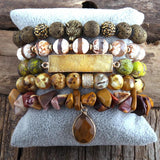 RH Red Beaded Natural Stone Druzy Drop Charms 5pc Bracelets Sets For Women
