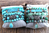 RH Red Beaded Natural Stone Druzy Drop Charms 5pc Bracelets Sets For Women