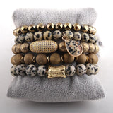 Magnetic Dalmatian Bracelet Set Natural Druzy Stone CZ Ball Bracelets