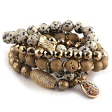 Magnetic Dalmatian Bracelet Set Natural Druzy Stone CZ Ball Bracelets