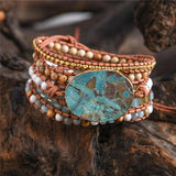 Natural Stone Leather Bracelet Mix Stones Women 5 Layers Wrap Bracelet