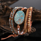 Natural Stone Leather Bracelet Mix Stones Women 5 Layers Wrap Bracelet