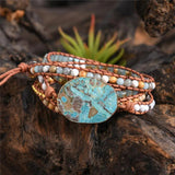 Natural Stone Leather Bracelet Mix Stones Women 5 Layers Wrap Bracelet