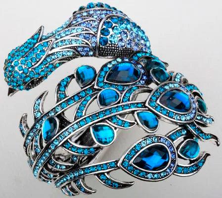 YACQ Peacock Bracelet Crystal Bangle Cuff for Her
