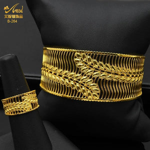 Dubai 24K Plated Bangles With Ring Nigerian Wedding Bridal Charm Bracelets