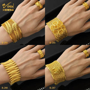 Dubai 24K Plated Bangles With Ring Nigerian Wedding Bridal Charm Bracelets