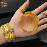 Dubai 24K Plated Bangles With Ring Nigerian Wedding Bridal Charm Bracelets