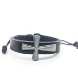 10pcs Men's Leather Bracelet with Jesus Christ Metal Cross, Real Cuff Bangle