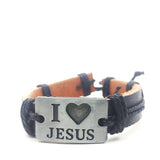 10pcs Men's Leather Bracelet with Jesus Christ Metal Cross, Real Cuff Bangle