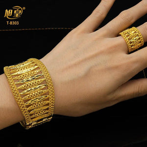 Dubai 24K Plated Hollow Bangle & Ring Women Charm Copper Bracelets