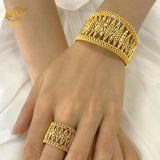 Dubai 24K Plated Hollow Bangle & Ring Women Charm Copper Bracelets