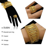 Dubai 24K Plated Hollow Bangle & Ring Women Charm Copper Bracelets