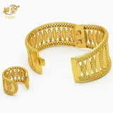 Dubai 24K Plated Hollow Bangle & Ring Women Charm Copper Bracelets