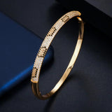 Zircon Micro Pave CZ Rose & Silver Love Snake Leopard Open Cuff Bangle
