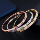 Zircon Micro Pave CZ Rose & Silver Love Snake Leopard Open Cuff Bangle