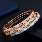 Zircon Micro Pave CZ Rose & Silver Love Snake Leopard Open Cuff Bangle
