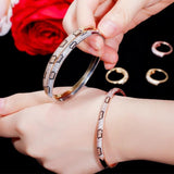 Zircon Micro Pave CZ Rose & Silver Love Snake Leopard Open Cuff Bangle