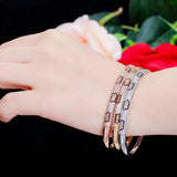 Zircon Micro Pave CZ Rose & Silver Love Snake Leopard Open Cuff Bangle